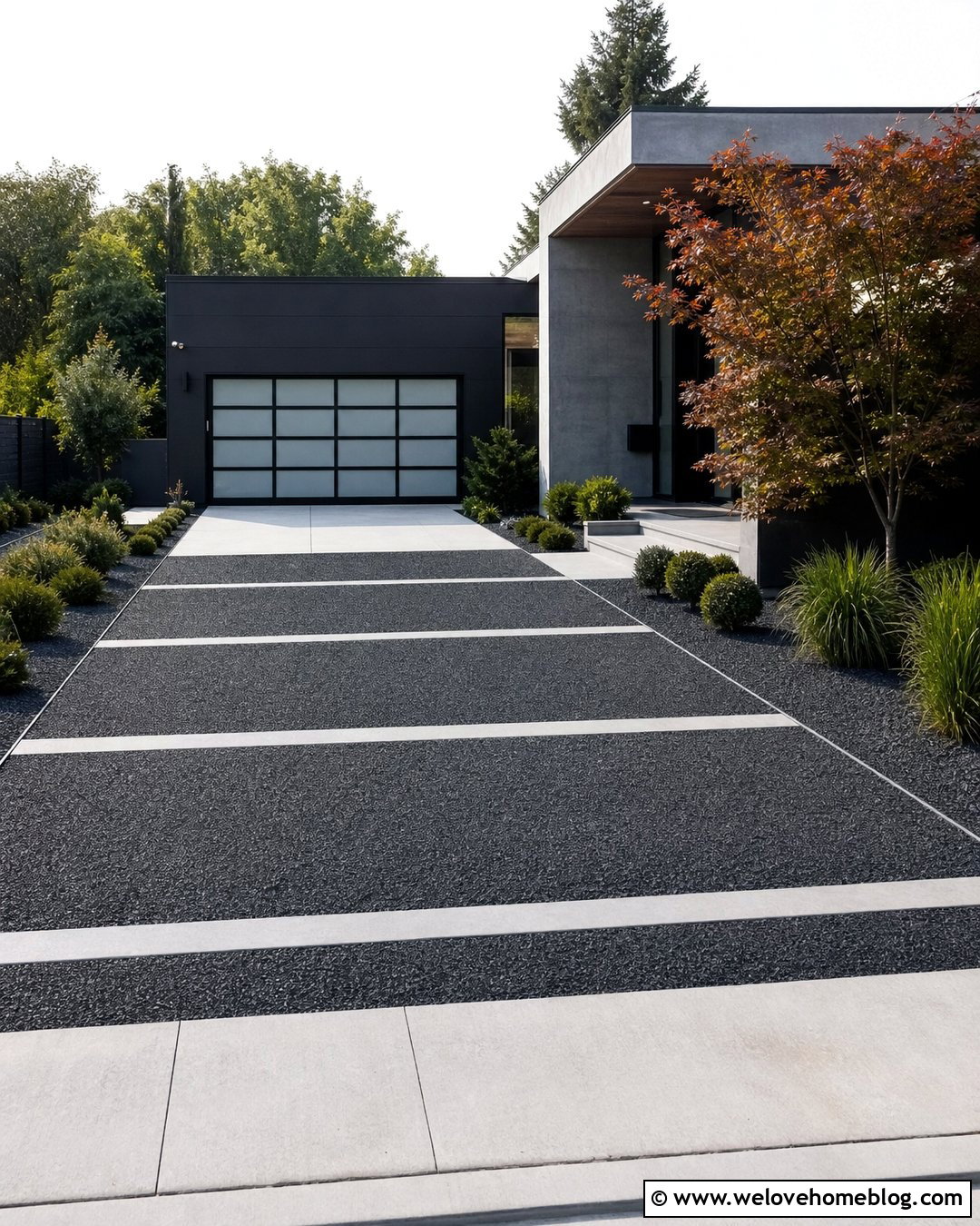 Black Gravel Driveway With Concrete Slab Bands - 20 Gravel And Paved Driveway Ideas