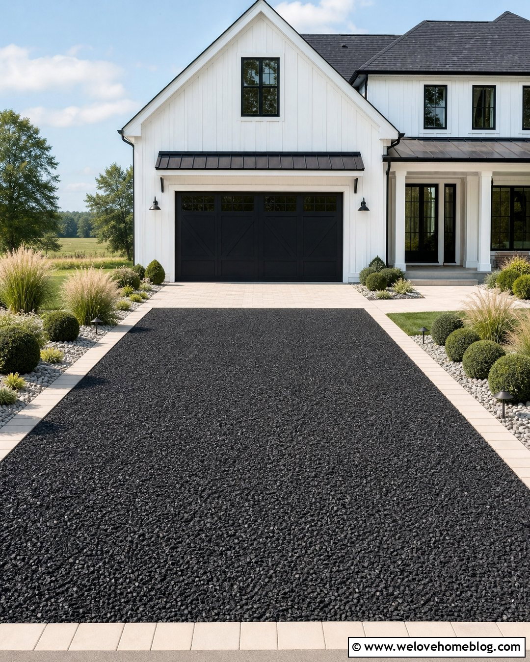Black Gravel Driveway With Light Paver Border - 20 gravel driveway with paver border ideas