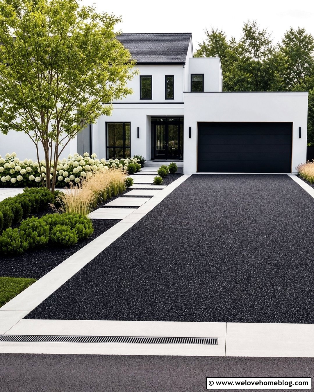 Black Gravel Rock Driveway With Concrete Borders - 20 Gravel Rock Driveway Ideas