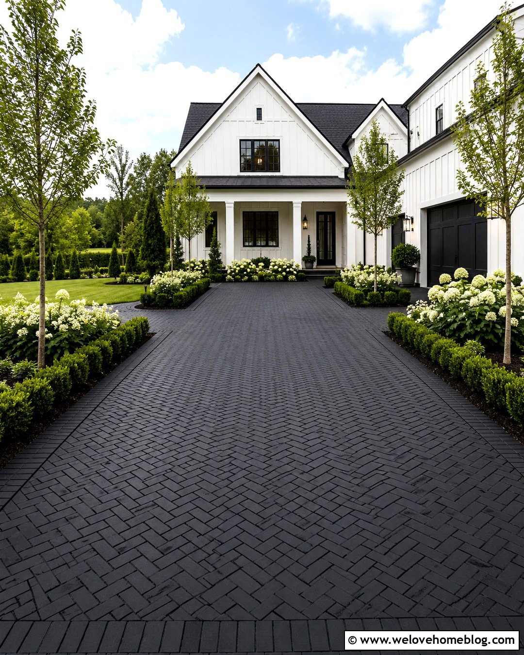 Black Herringbone Brick Driveway - 20 Black Brick Driveway Ideas