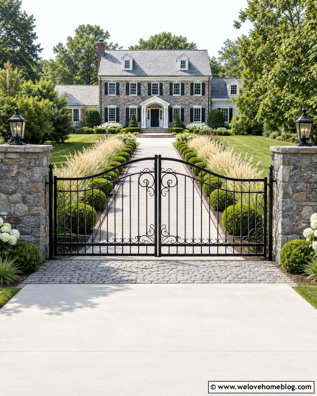 Black Iron Gate Driveway Entrance With Stone Pillars - 20 iron gates entrance driveways ideas