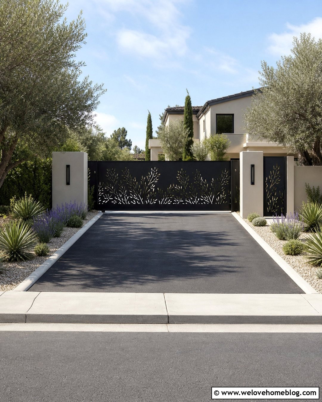 Black Laser Cut Privacy Driveway Gate - 25 Black Driveway Gate Ideas