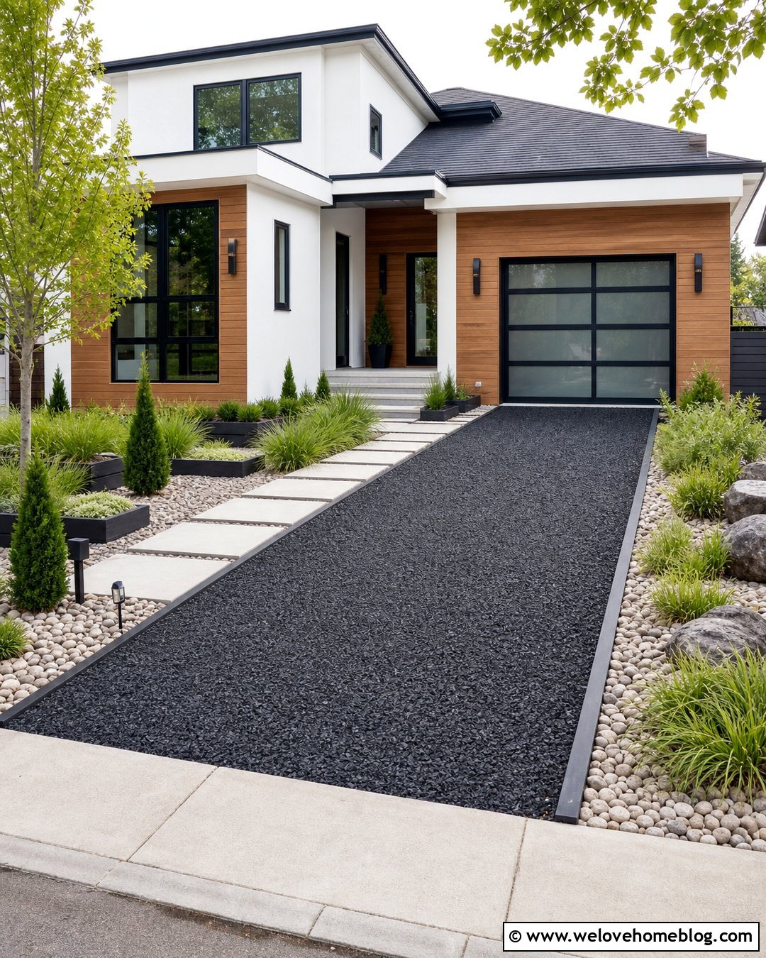 Black Lava Rock Driveway With Steel Borders - 20 lava rock driveway ideas
