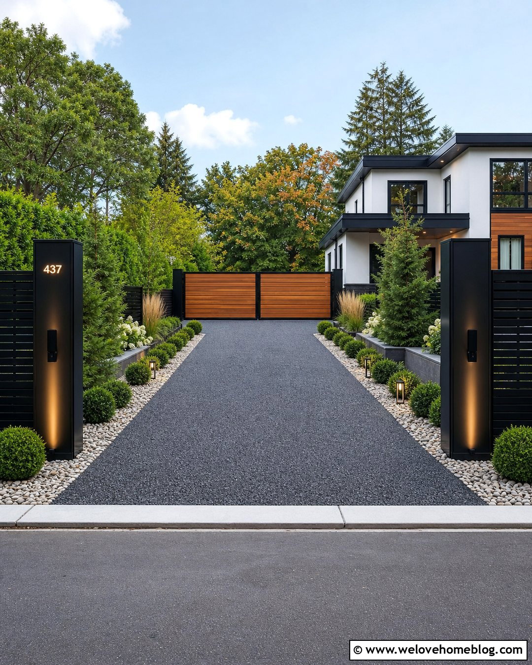 Black Metal Driveway Posts With Horizontal Gate - 20 end of driveway post ideas