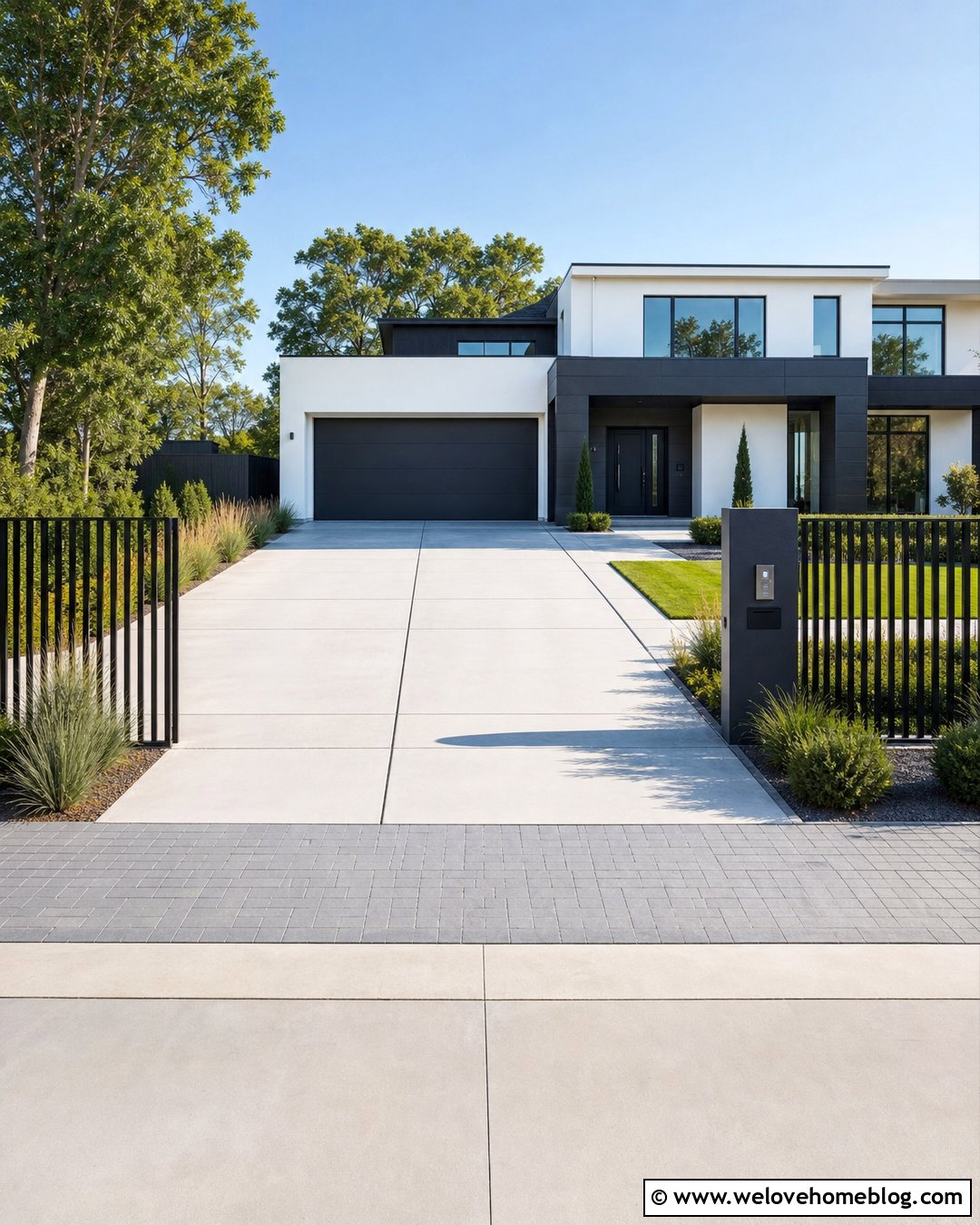 Black Metal Fence Driveway Entrance With Concrete - 25 fence driveway entrance ideas