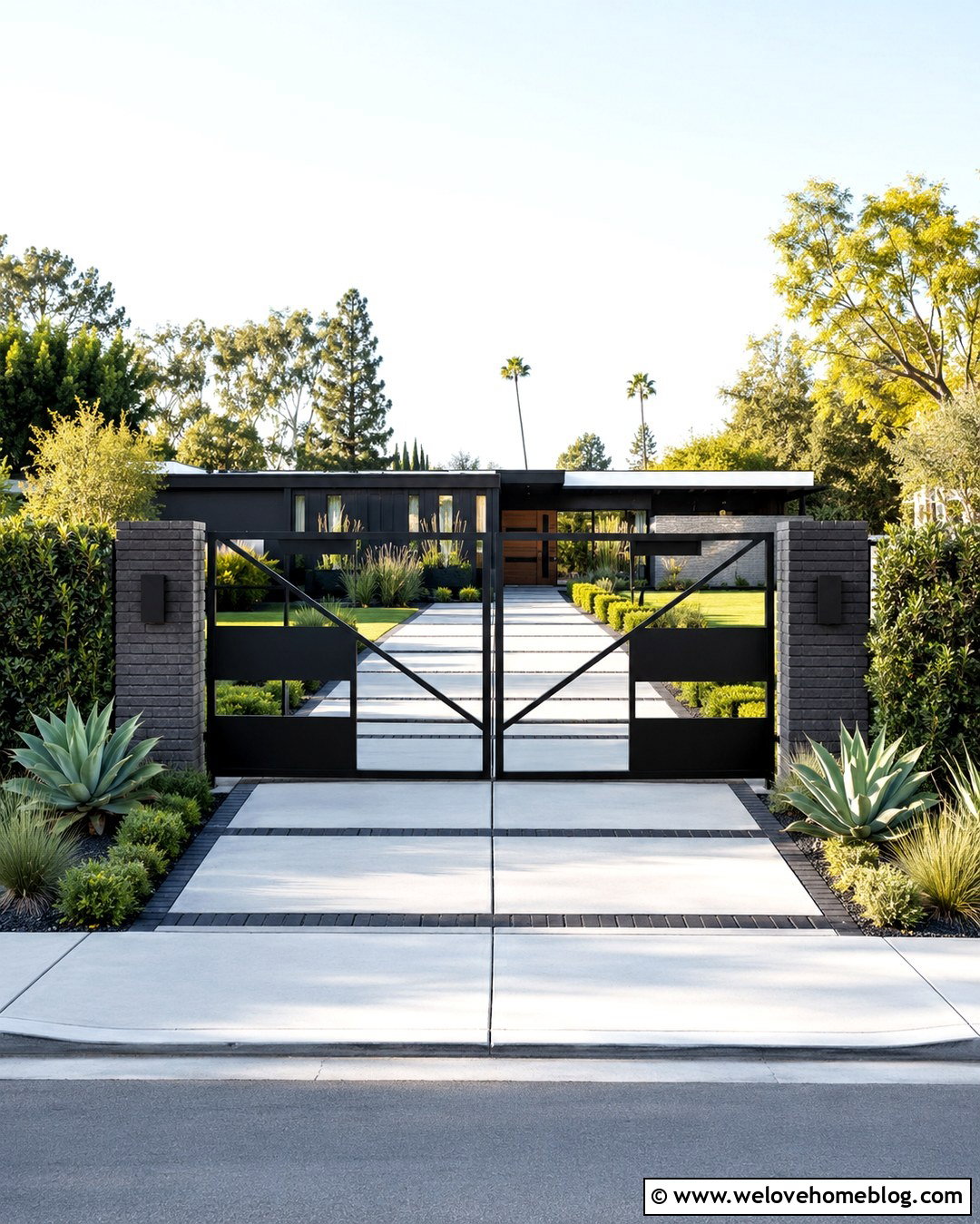 Black Metal Geometric Driveway Gate - 20 black metal driveway gate ideas