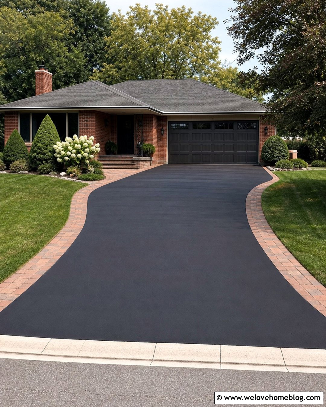 Black Painted Driveway For Red Brick House - 20 Black Painted Driveway Ideas