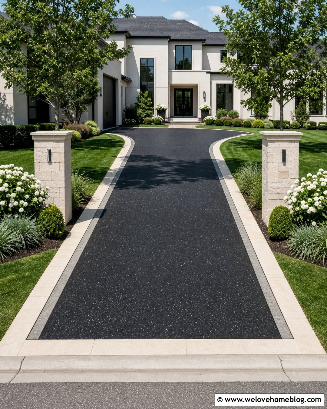 Black Painted Driveway With Cream Border - 30 Painted Driveway Ideas