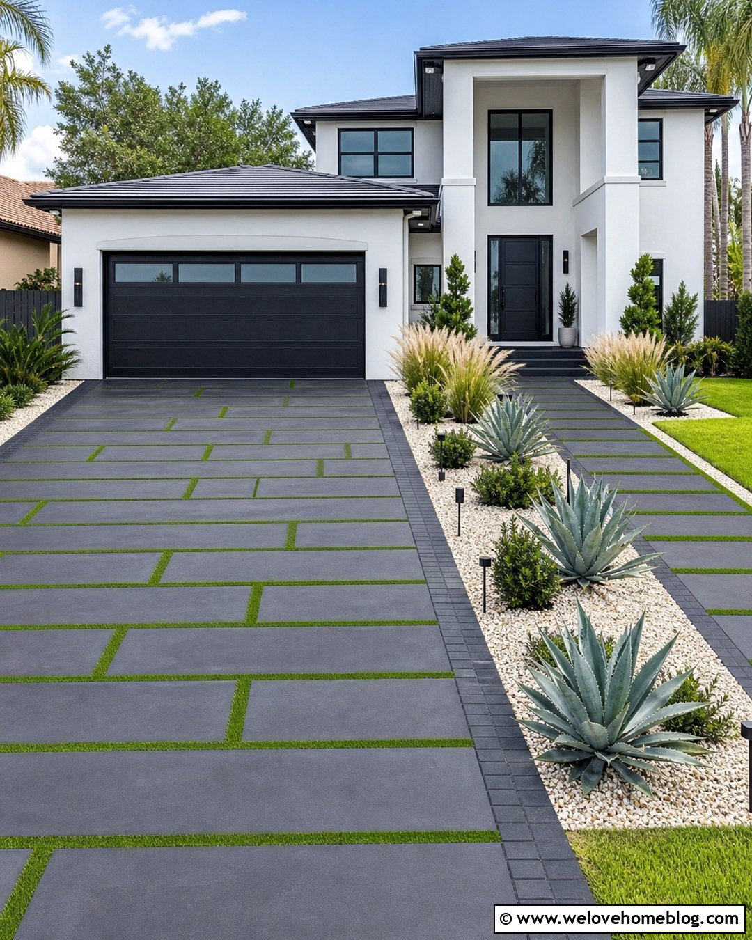 Black Paver Synthetic Grass Driveway - 20 Synthetic Grass Driveway Ideas