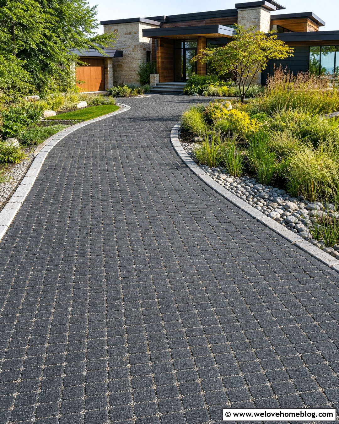 Black Permeable Paver Driveway - 30 Black Driveway Ideas