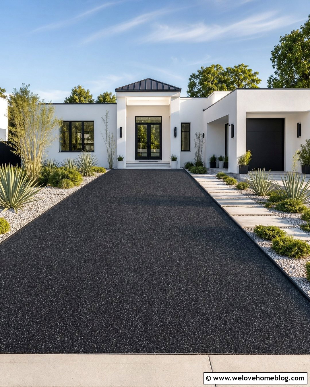 Black Resin Driveway With Modern Landscaping - 40 resin driveway ideas