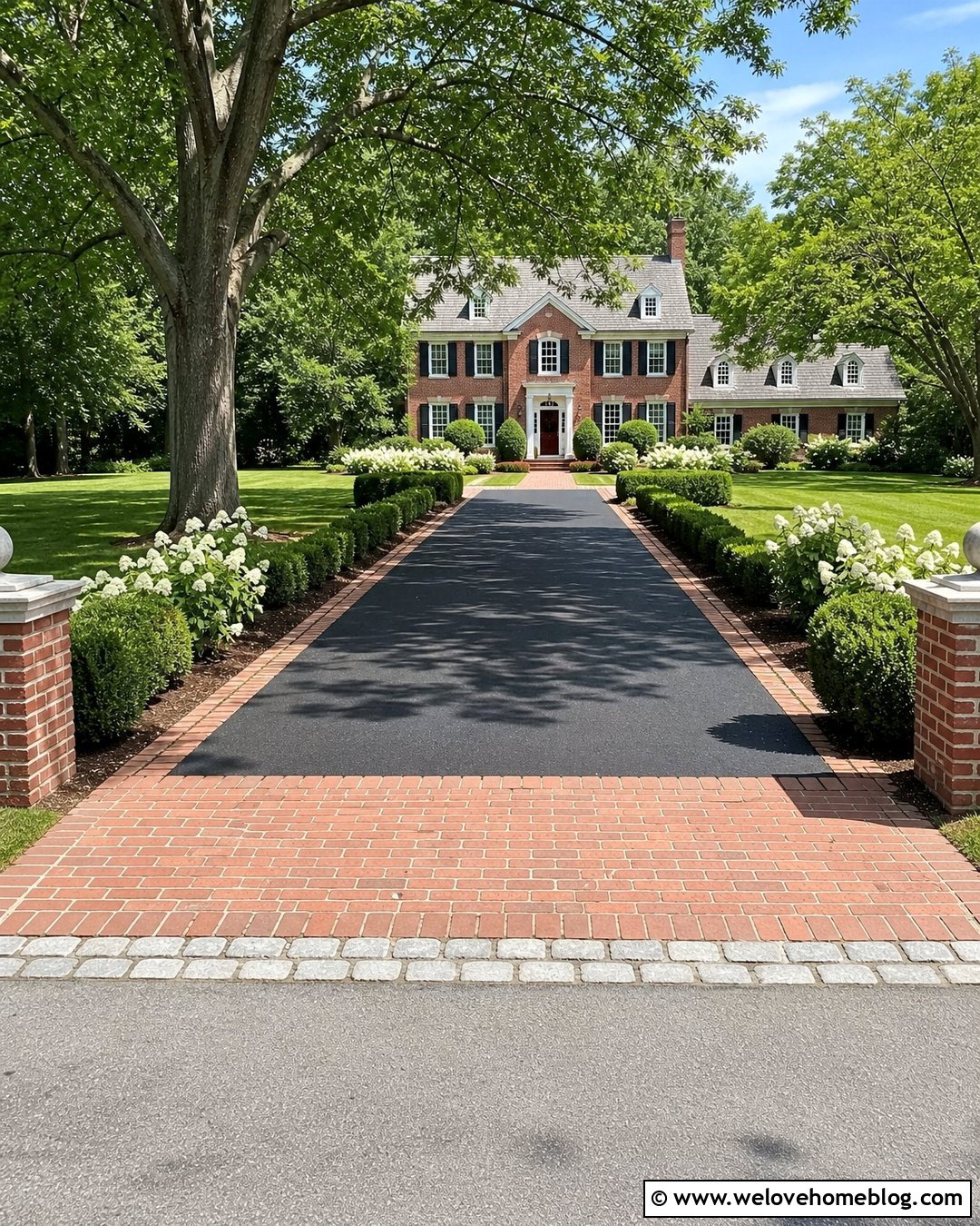 Black Tar Driveway With Brick Border - 25 Tar Driveway Ideas