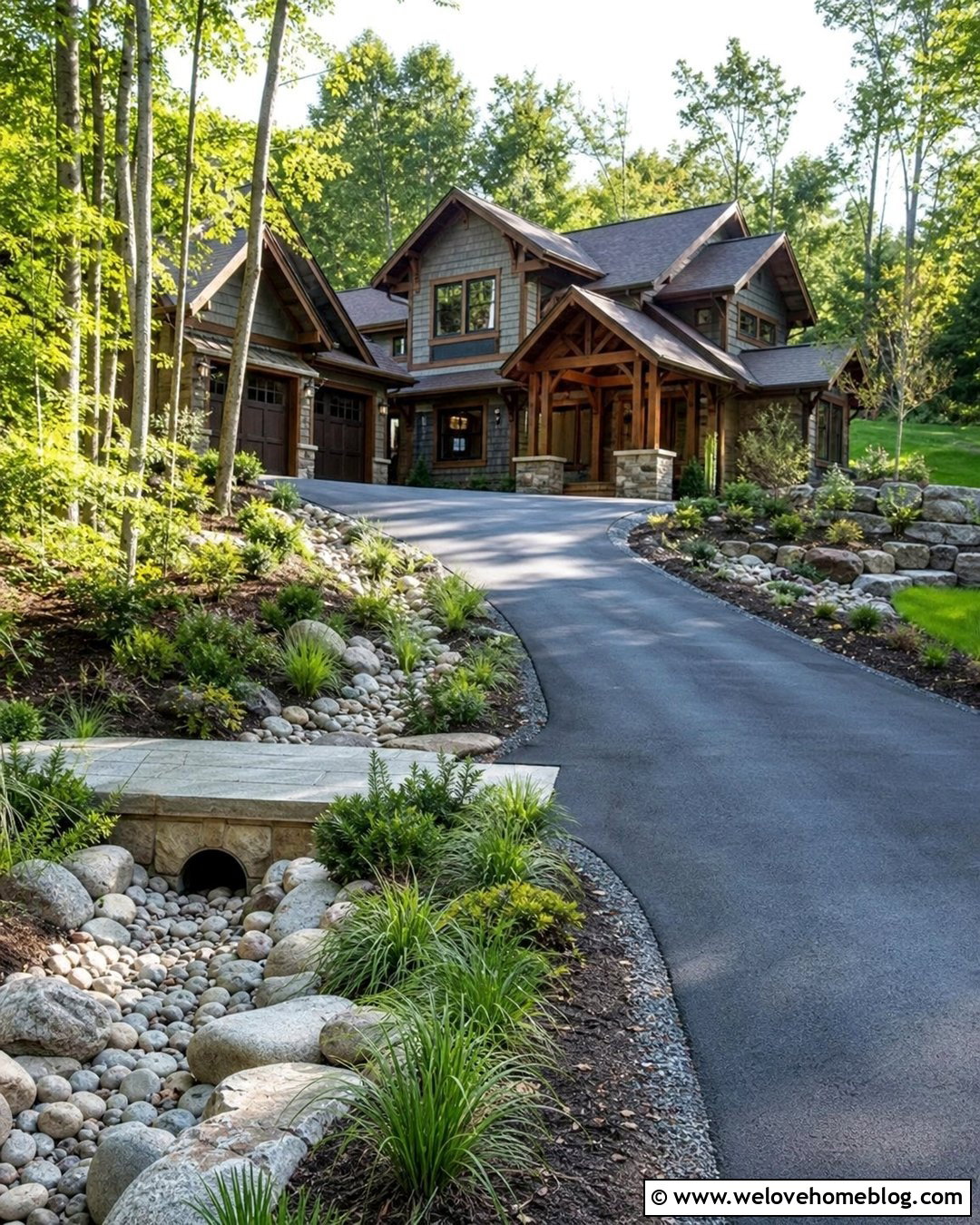 Blacktop Driveway With Dry Creek Drainage - 30 Blacktop Driveway Ideas