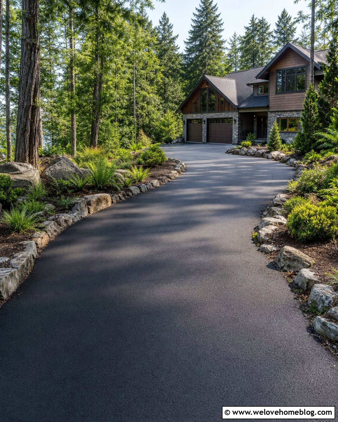 Blacktop Driveway With Natural Rock Edging - 30 Blacktop Driveway Ideas