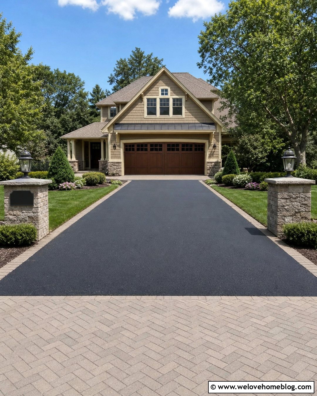 Blacktop Driveway With Paver Entrance Apron - 30 Blacktop Driveway Ideas