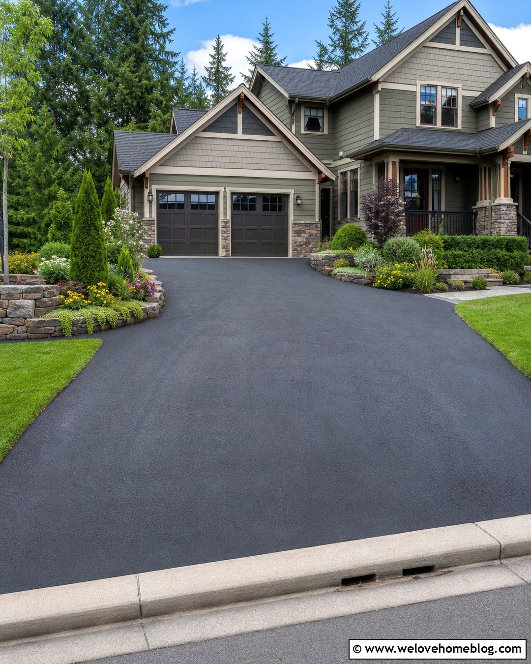 Blacktop Driveway With Raised Flower Beds - 30 Blacktop Driveway Ideas
