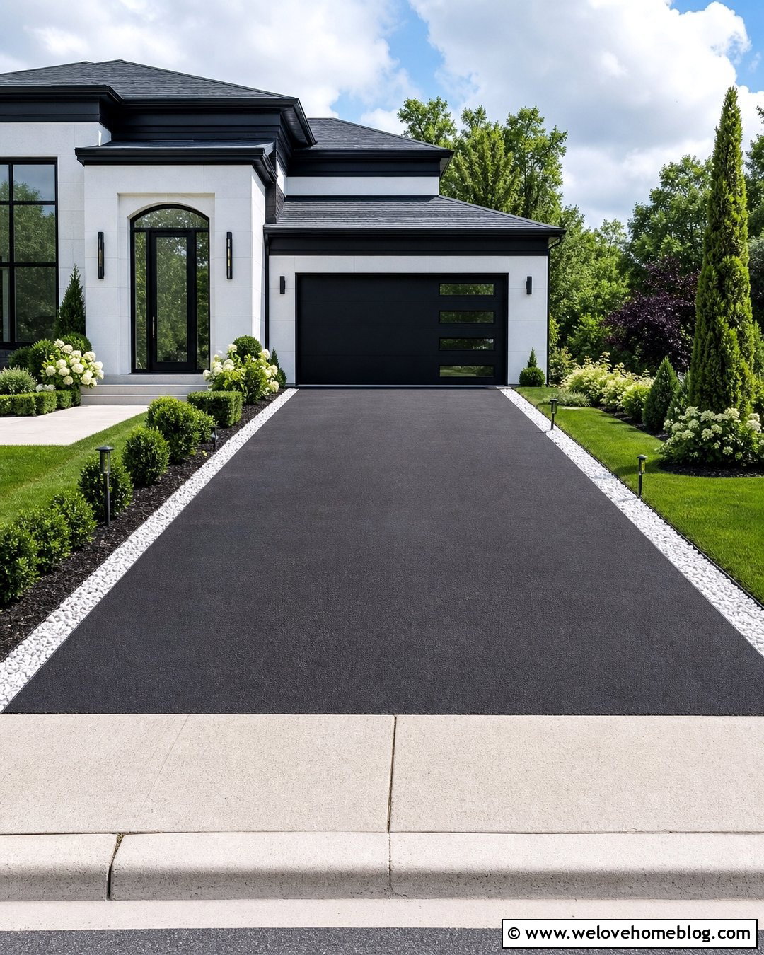 Blacktop Driveway With White Stone Border - 30 Blacktop Driveway Ideas