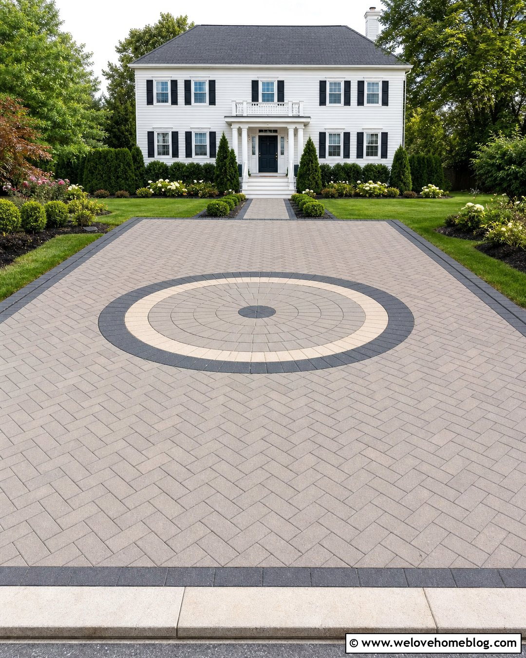 Block Paving Driveway With Central Circle - 35 Block Paving Driveway Ideas