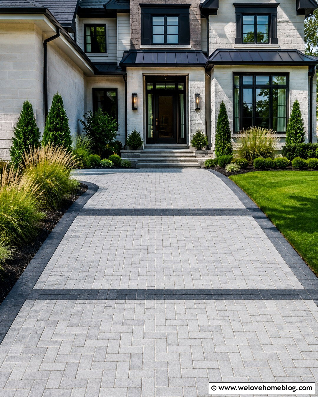 Block Paving Driveway With Charcoal Kerbing - 20 Driveway Kerbing Ideas