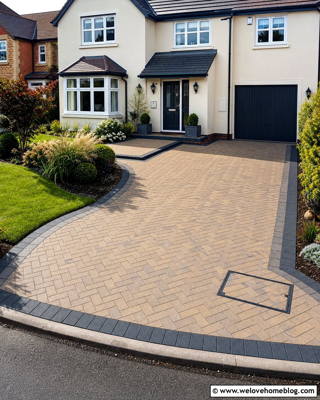 Block Paving Driveway With Contrasting Border - 35 Block Paving Driveway Ideas