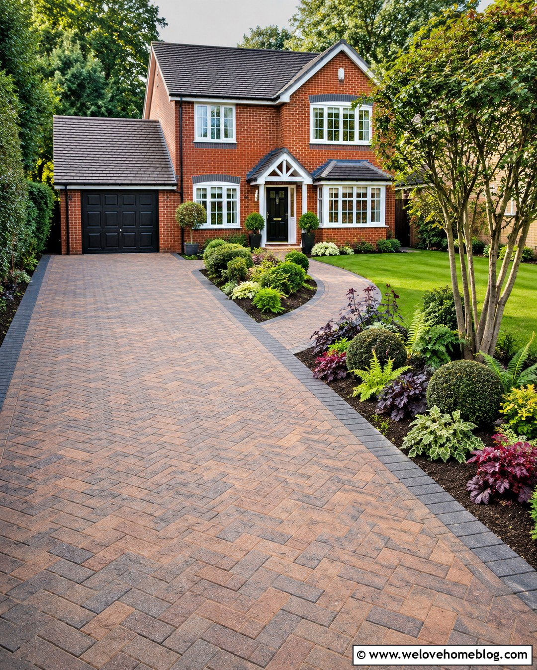 Block Paving Driveway With Evergreen Beds - 20 Driveway Landscaping Uk Ideas