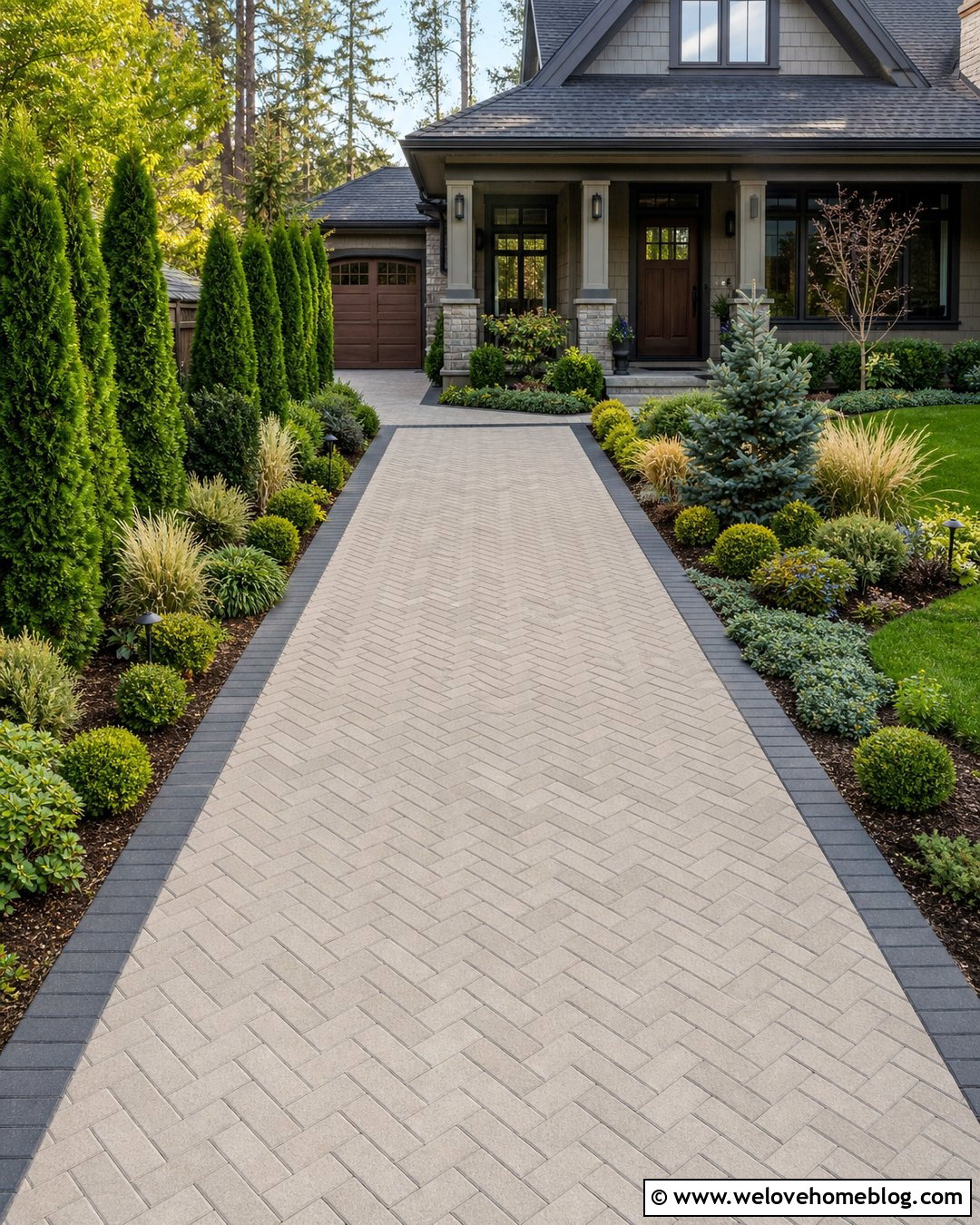 Block Paving Driveway With Evergreen Landscaping - 20 Driveway Front Garden Block Paving Ideas
