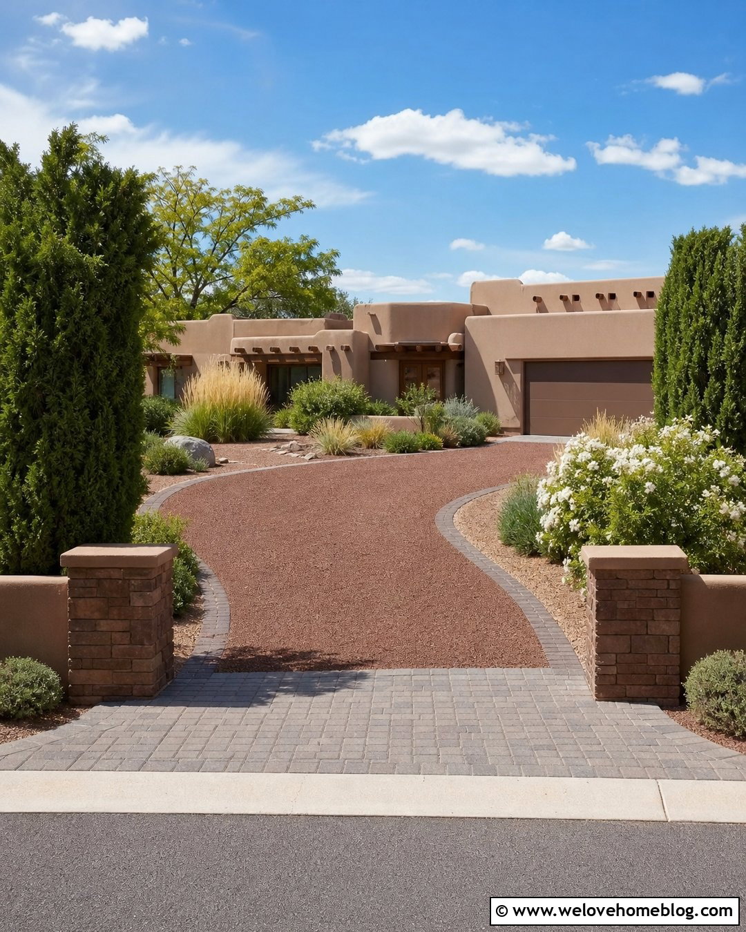 Block Paving Entrance And Red Gravel Driveway - 20 Block Paving And Gravel Driveway Ideas