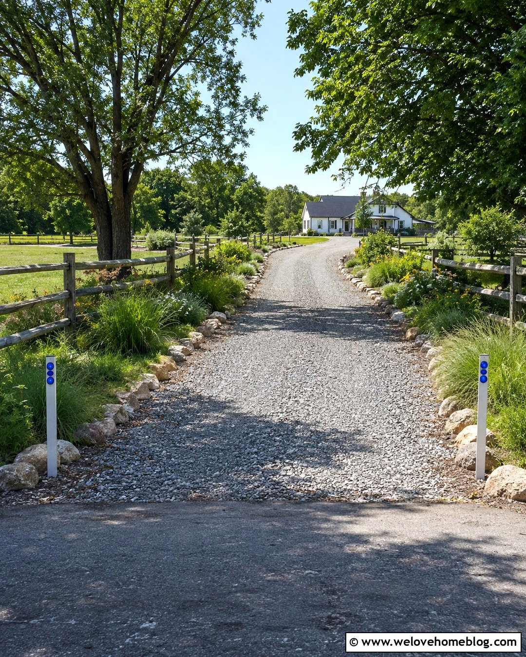 Blue Driveway Reflectors At A Rural Entrance - 20 Driveway Reflectors Ideas