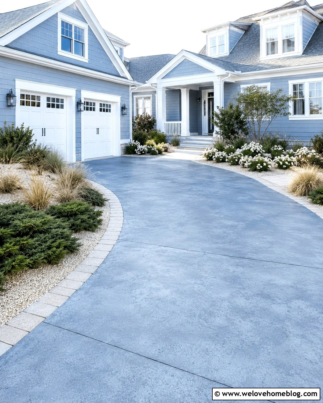 Blue Gray Driveway Paint With Coastal Landscaping - 20 Driveway Paint Colors Ideas