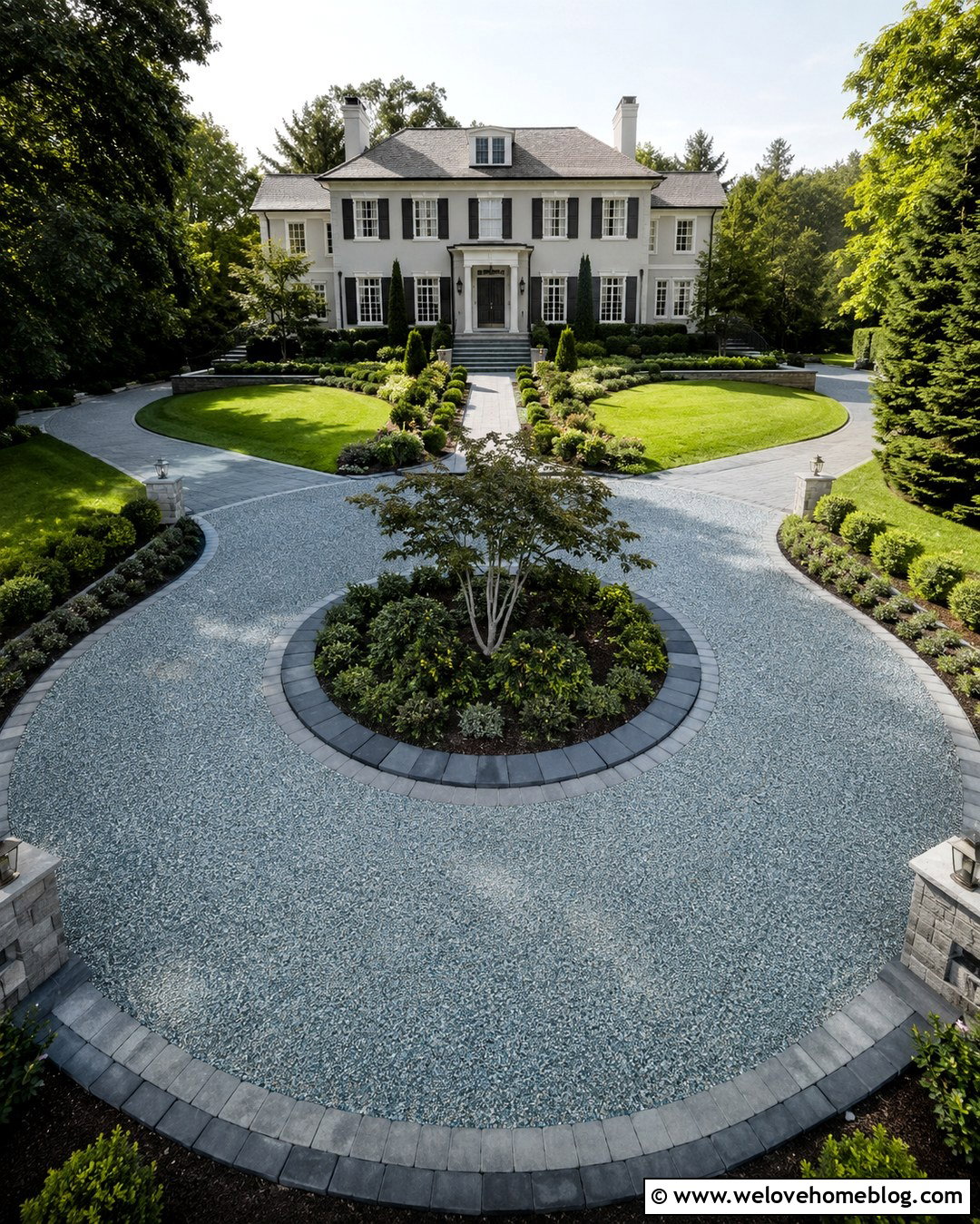 Blue Green Recycled Glass Circular Driveway - 20 Recycled Glass Driveway Ideas