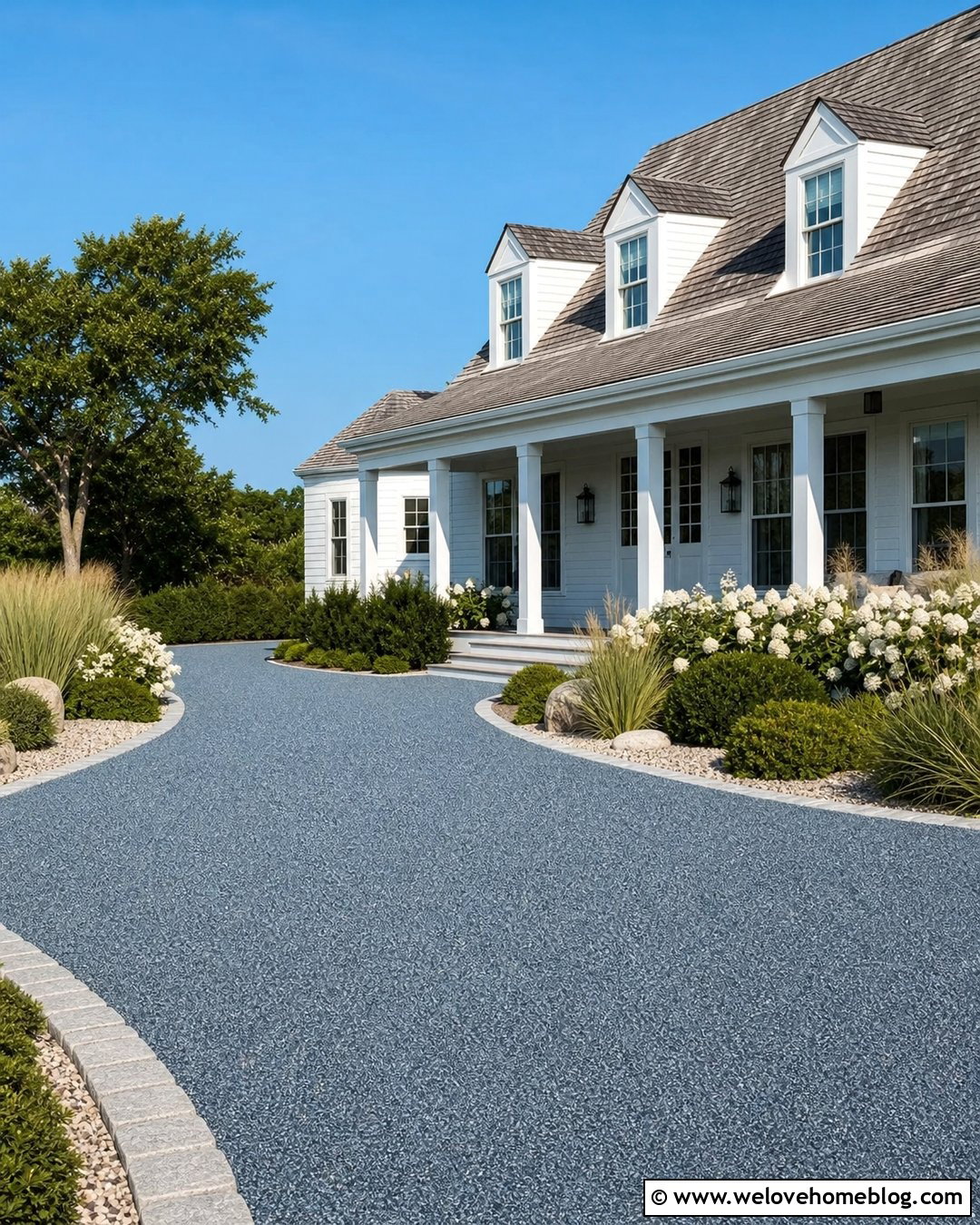 Blue Grey Resin Driveway With Coastal Landscaping - 20 Grey Resin Driveway Ideas
