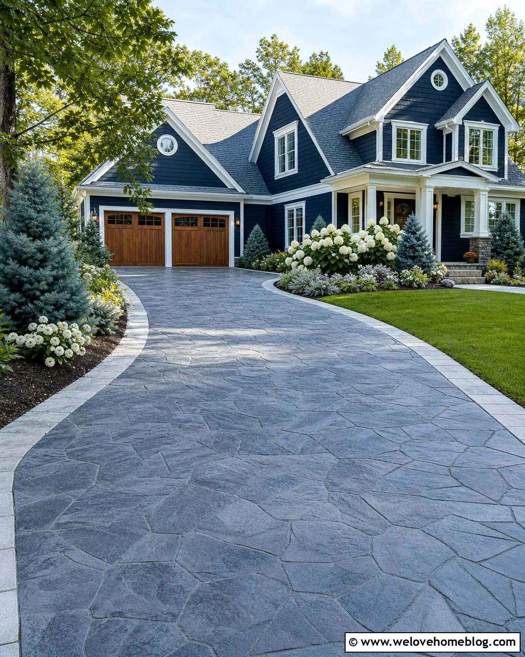 Blue Grey Slate Stamped Concrete Driveway - 20 grey stamped concrete driveway ideas