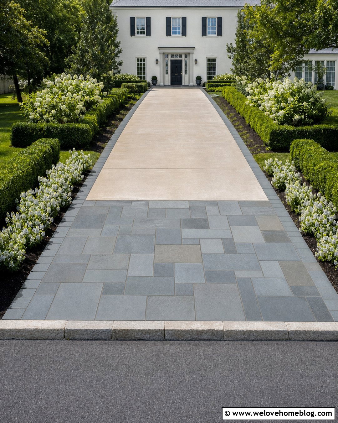 Bluestone Driveway Apron With Evergreen Borders - 20 driveway apron landscaping ideas