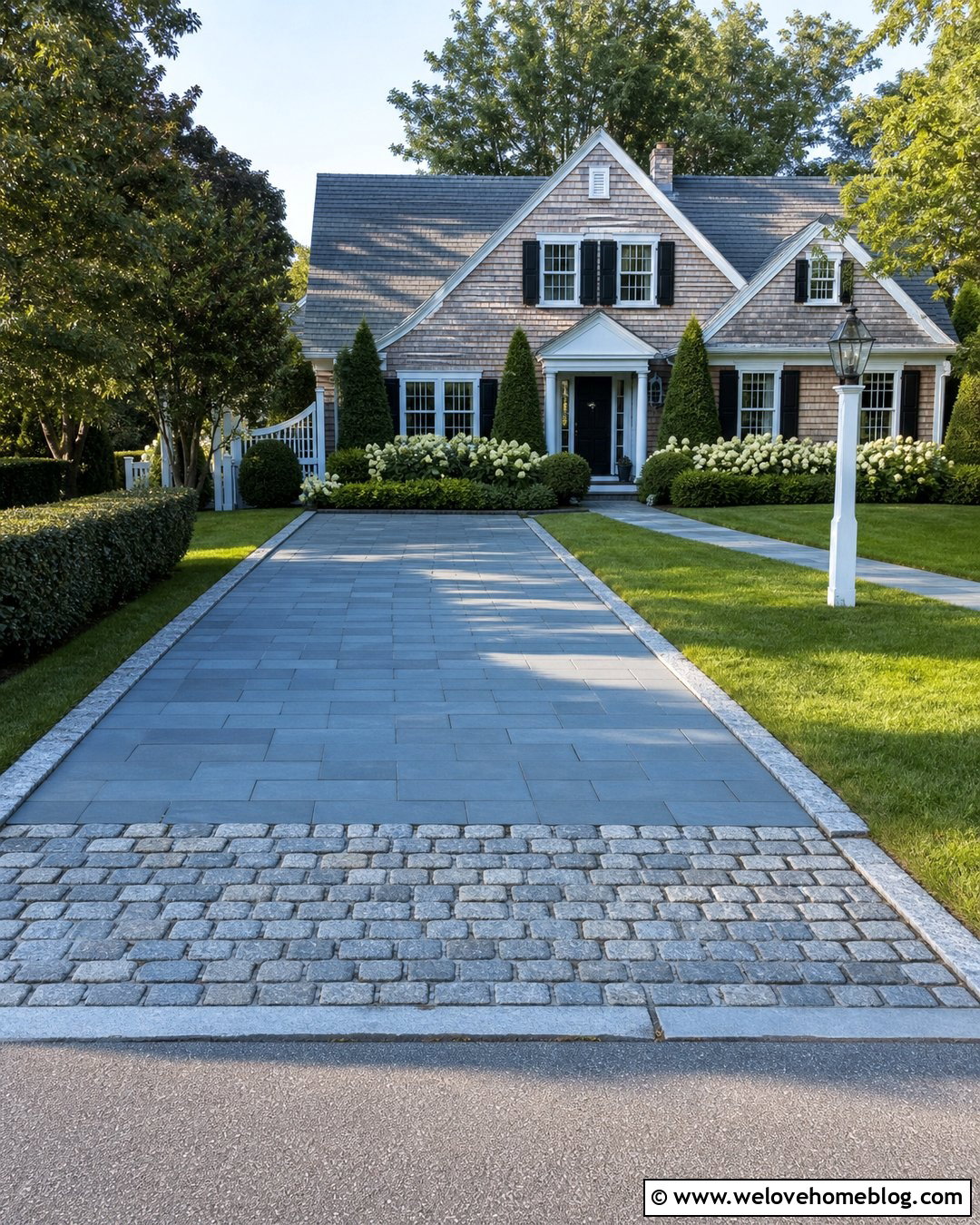 Bluestone Driveway With A Granite Cobble Apron - 25 Natural Stone Driveway Ideas