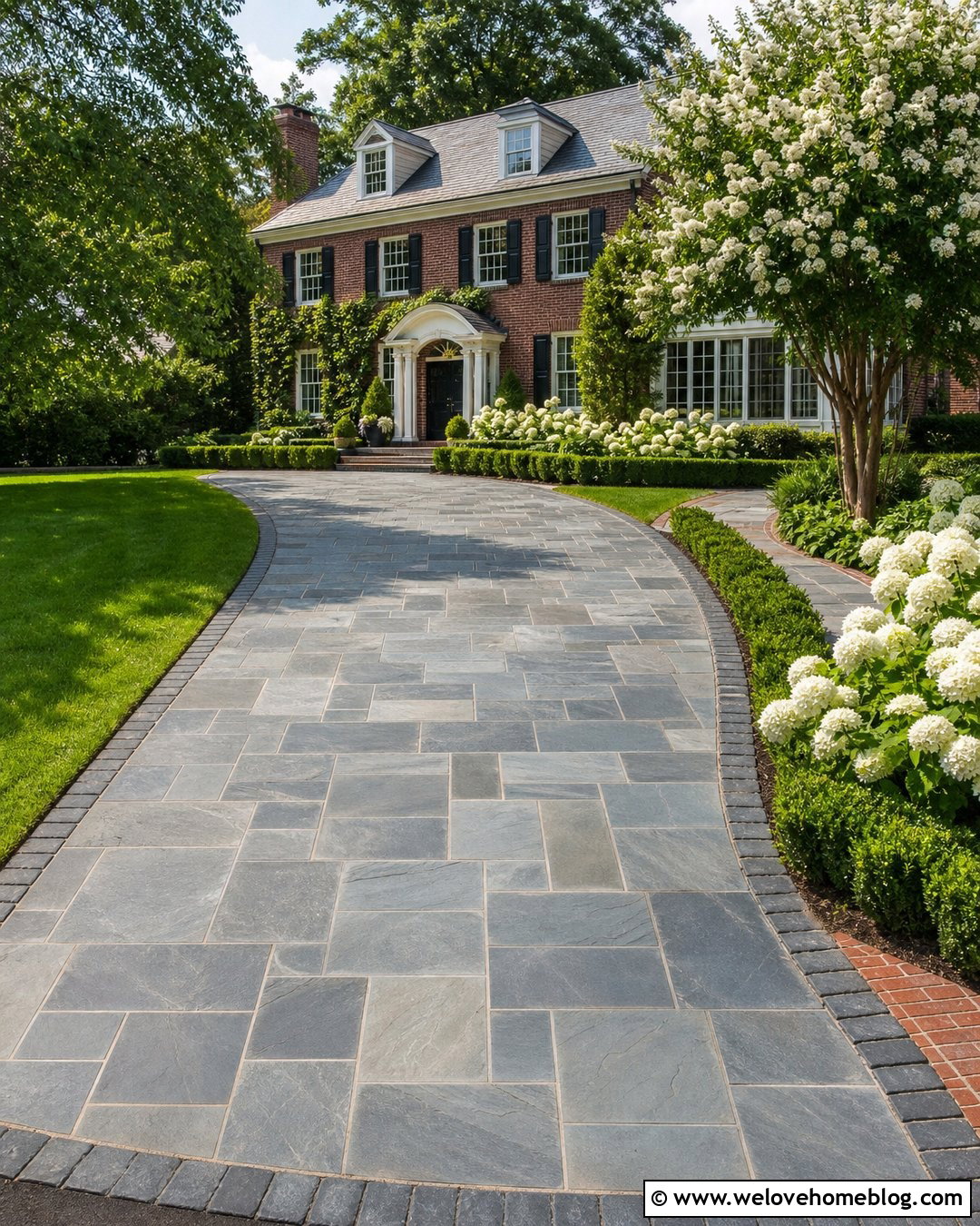 Bluestone Driveway With Brick House - 40 driveway paving ideas