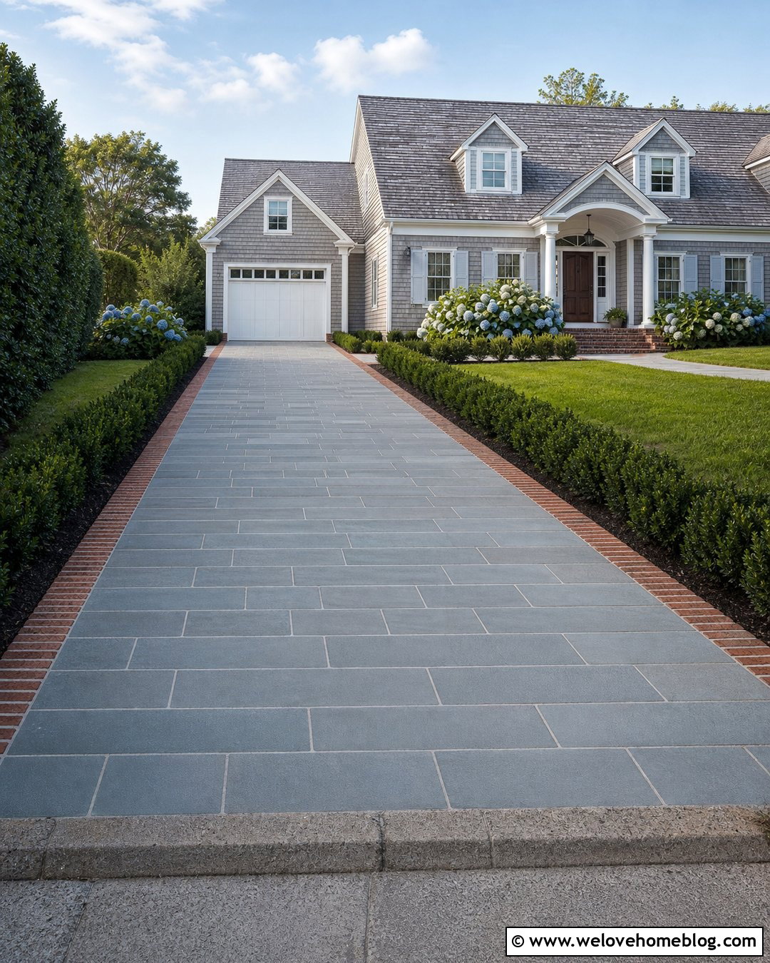 Bluestone Driveway With Brick Ribbons - 20 Concrete Driveway Alternatives Ideas