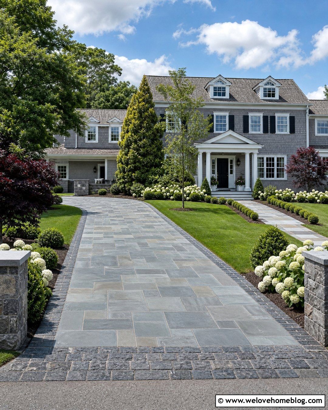 Bluestone Driveway With Granite Border - 30 Driveway Installation Ideas