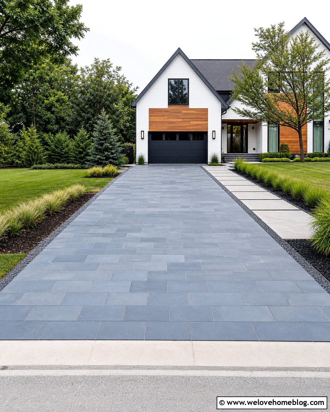 Bluestone Driveway With Modern Landscaping - 25 Driveway Stone Ideas