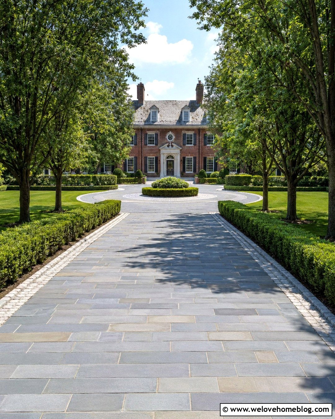 Bluestone Long Driveway For A Georgian Mansion - 20 Long Driveway Mansion Ideas