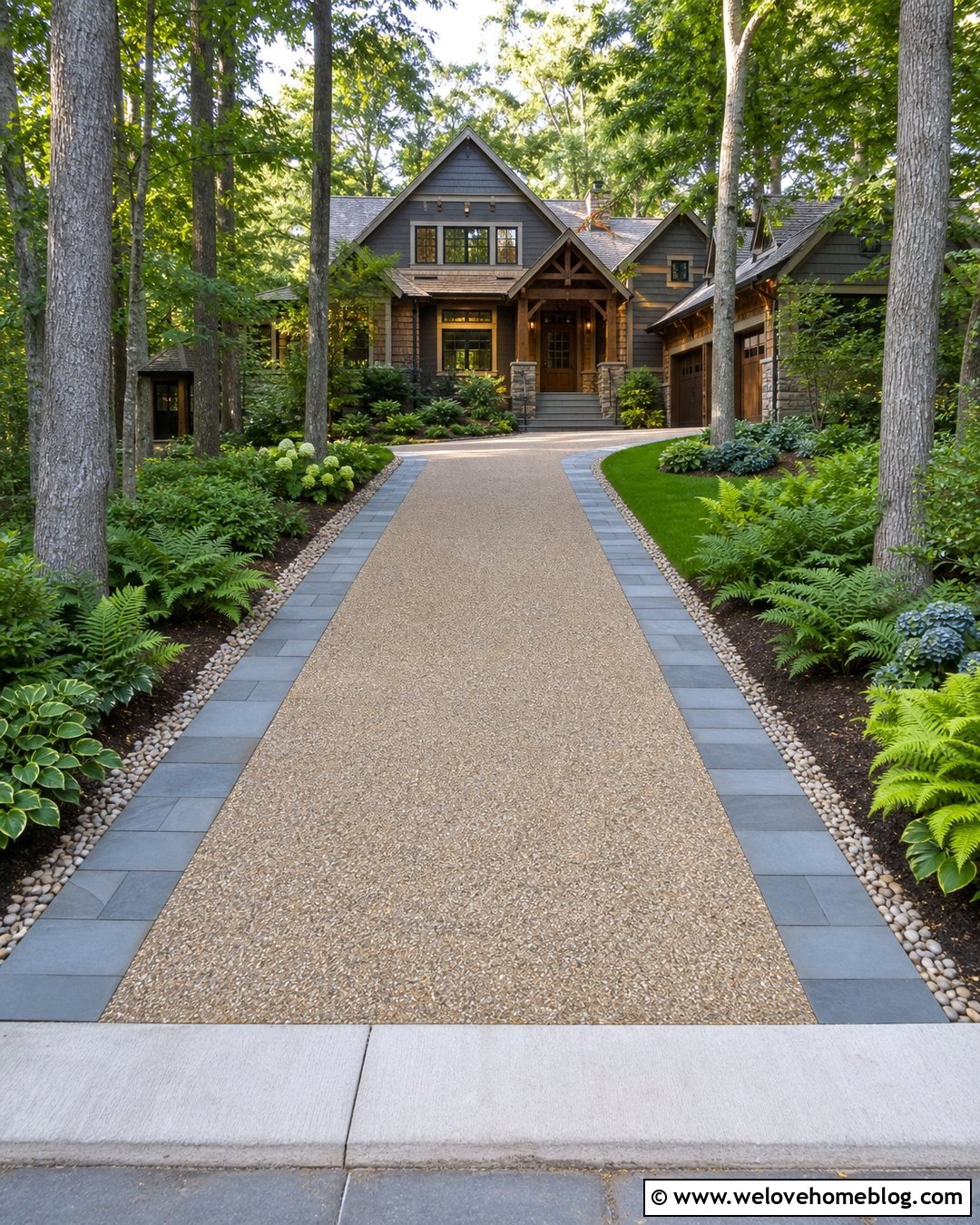 Bluestone Pavers Beside an Exposed Aggregate Driveway - 20 Pavers Beside Driveway Ideas