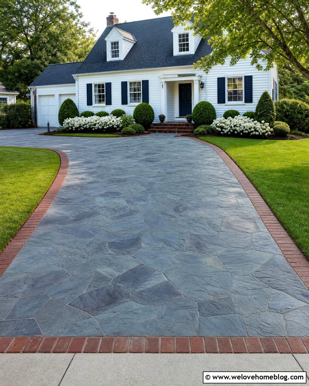 Bluestone Stamped Concrete Driveway With Burgundy Brick Border - 20 stamped concrete driveway with brick border ideas