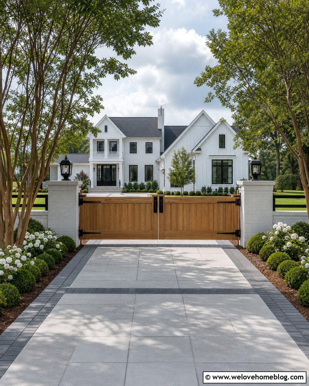 Board And Batten Wood Gate With Concrete Pavers - 20 Wood Gates Driveway Ideas
