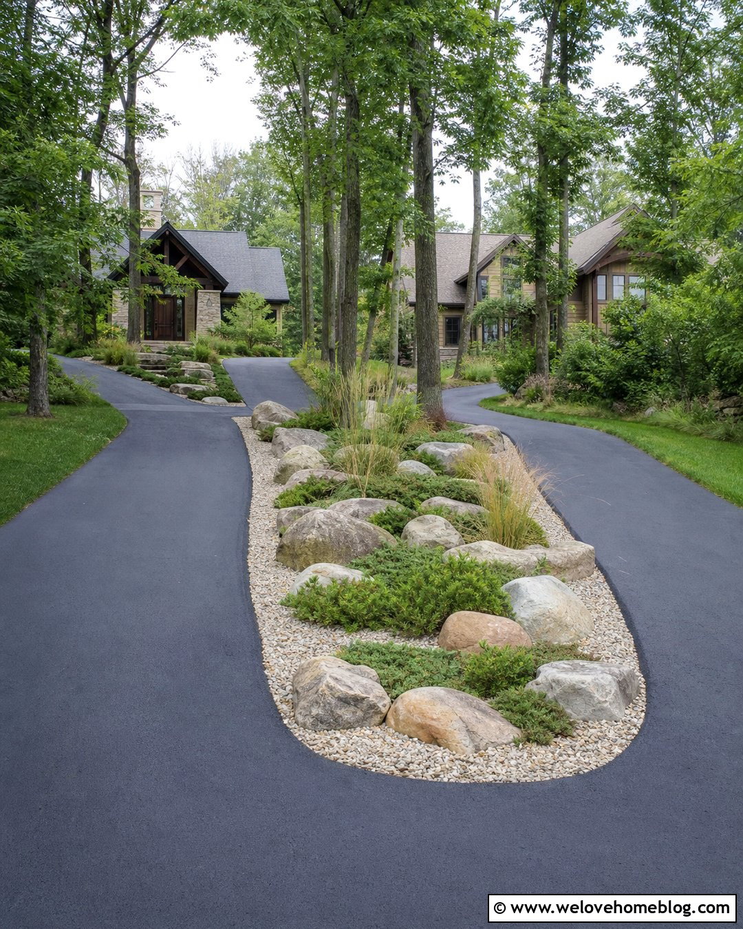 Boulder Border Between Shared Driveways - 30 shared driveway divider ideas