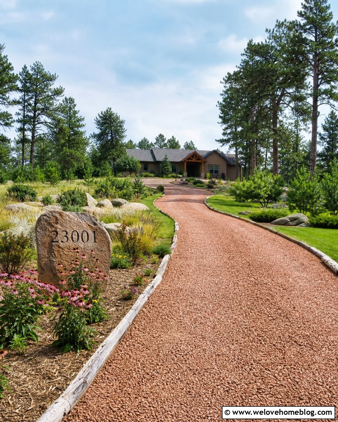 Boulder Driveway Sign With Crushed Granite Driveway - 30 Driveway Sign Ideas