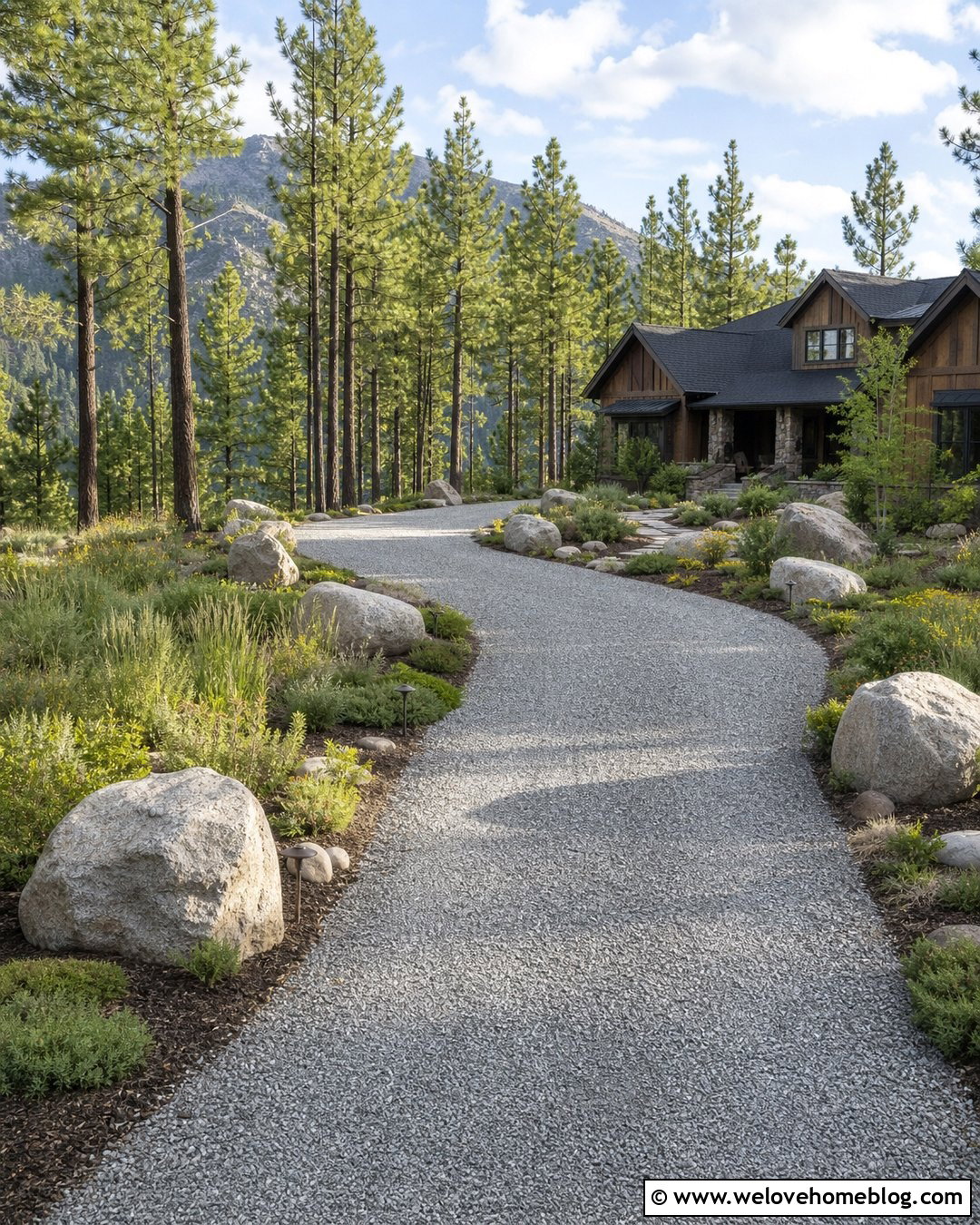 Boulder Gravel Driveway Border - 40 Driveway Border Ideas
