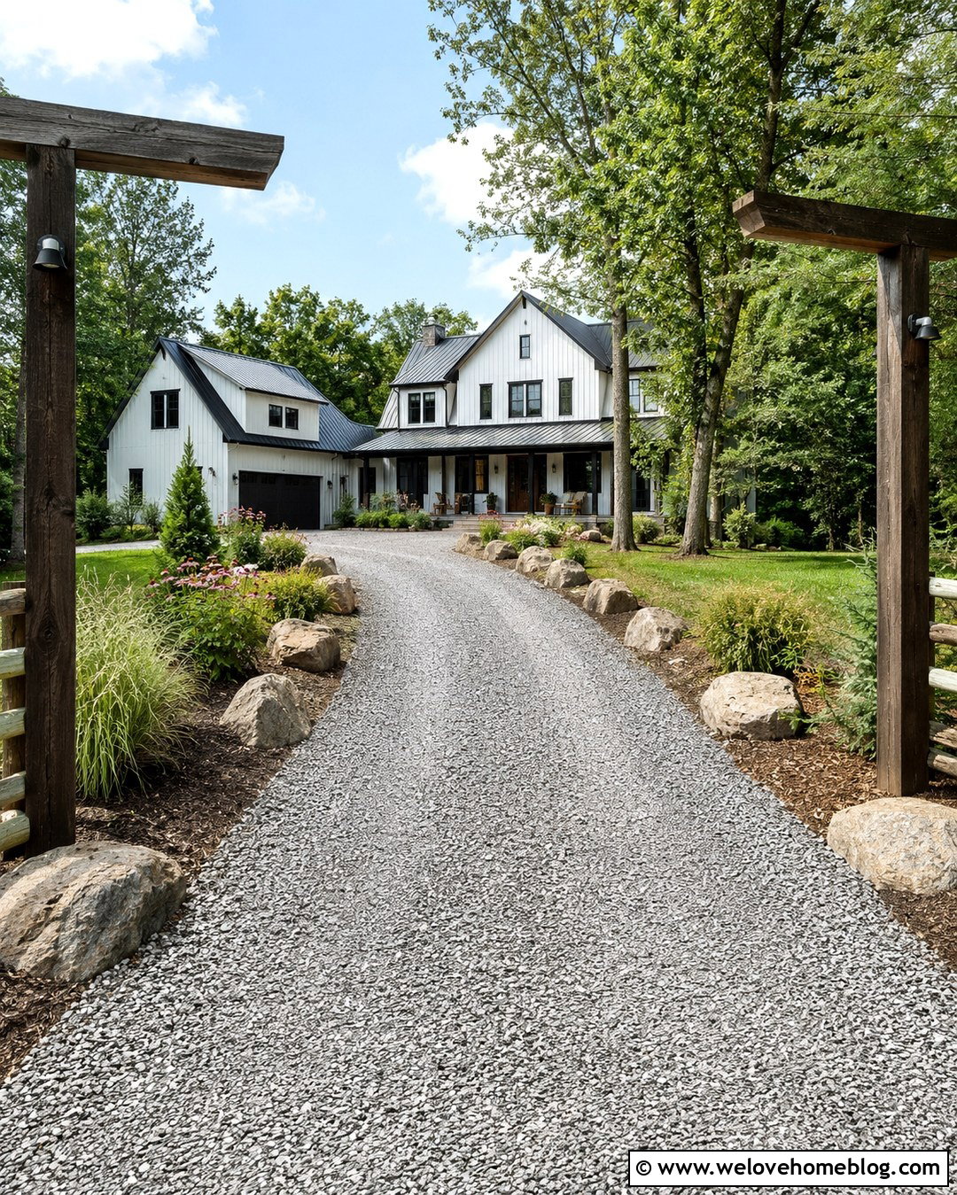 Boulder Lined Gravel Driveway - 20 Rocks Lining Driveway Ideas