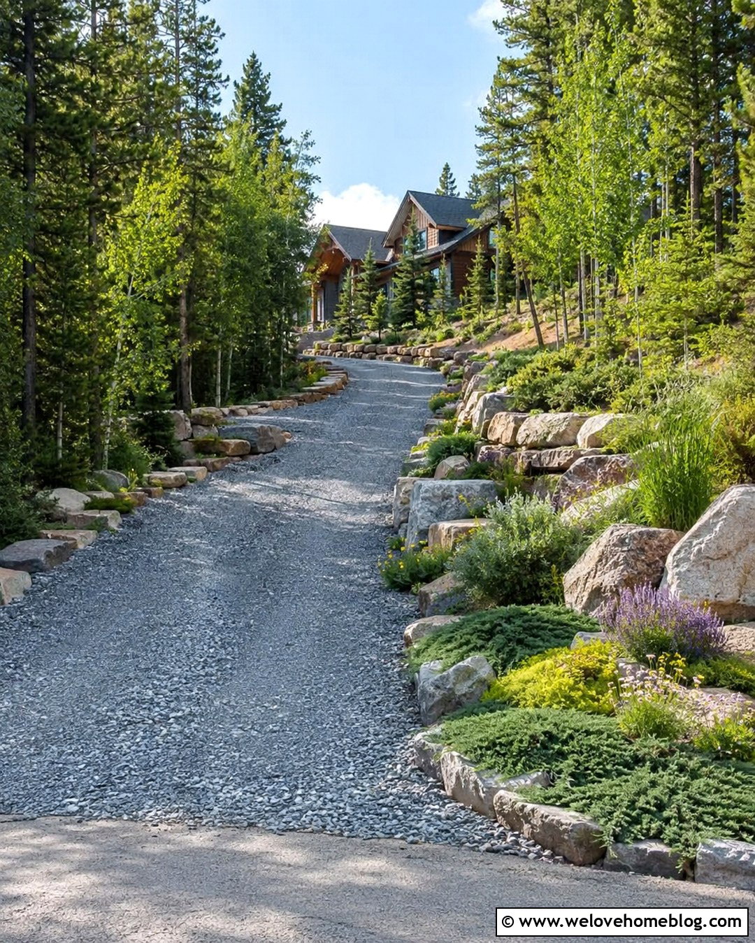 Boulder Planters Along a Steep Gravel Driveway - 20 Planter For Sloped Driveway Ideas