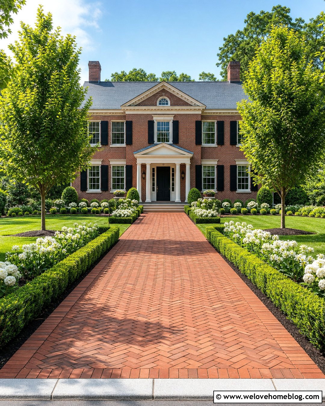 Boxwood Brick Driveway Border - 40 Driveway Border Ideas
