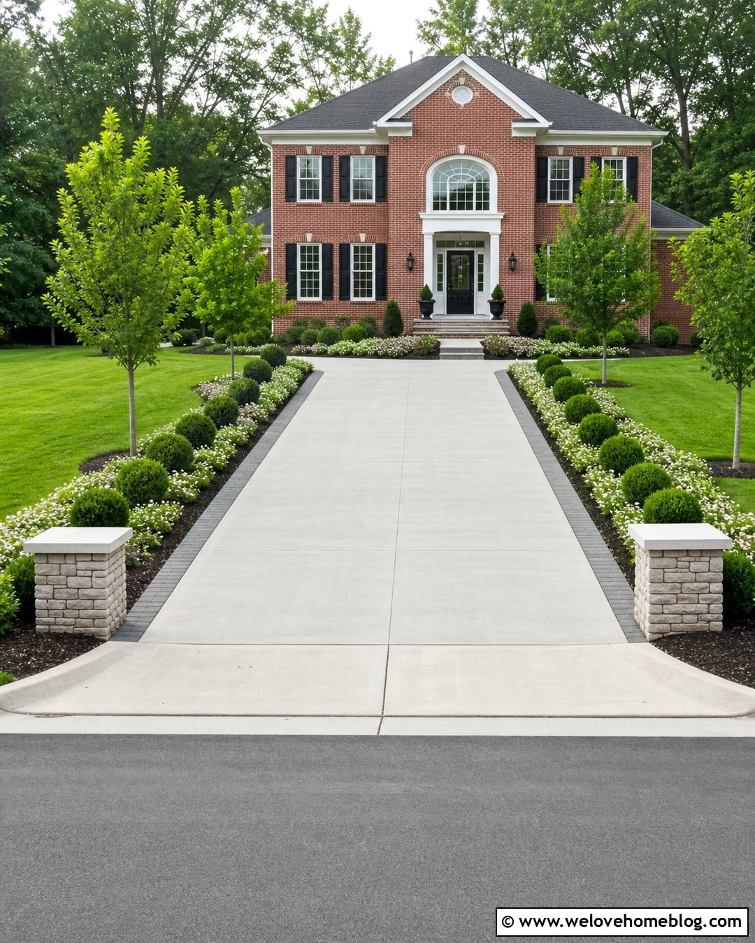 Boxwood Bushes Lining a Straight Concrete Driveway - 20 bushes lining driveway ideas