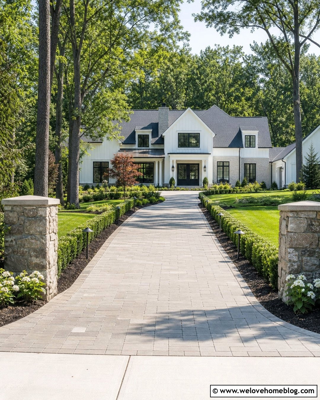 Boxwood Hedge Along Driveway With Landscape Lighting - 20 Boxwood Hedge Along Driveway Ideas